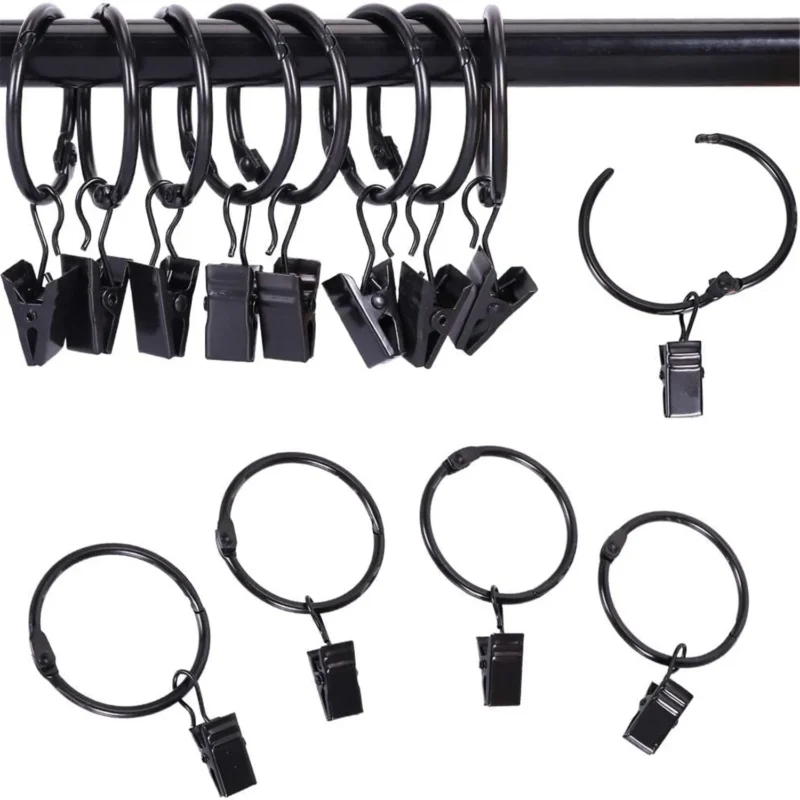 36pcs Black/Silver Metal Openable Curtain Rings with Clips, 1.5 Inch Interior Diameter, Fits up to 1.2 Inch Rod, Heavy Dut - Image 3