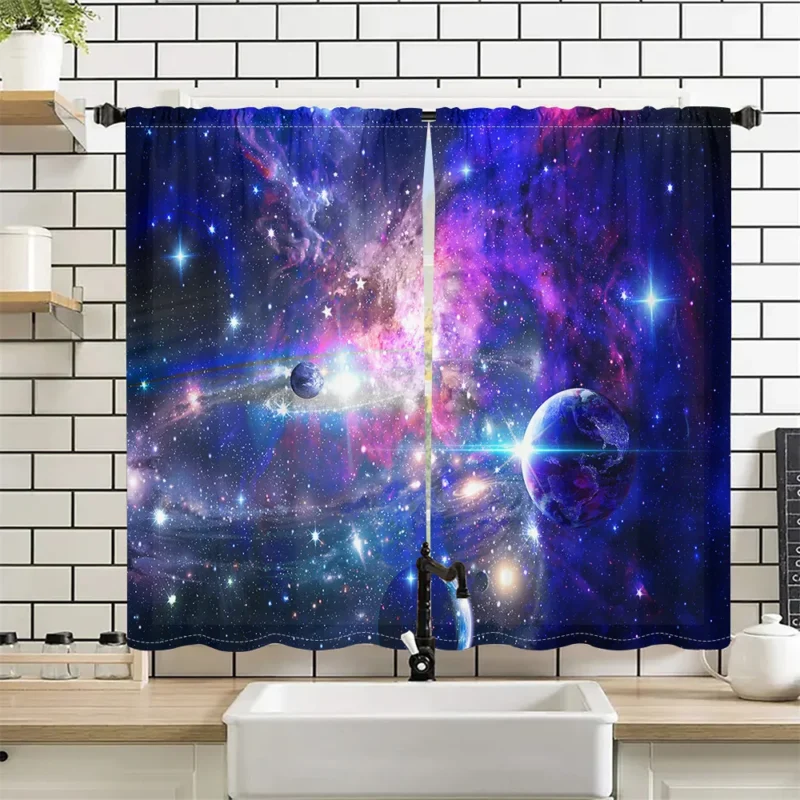 2Pcs Colorful Galaxy Curtains Space Planet Design Living Room Bedroom Sunshade Decor Curtains Cosmic Exploration Style Curtains - Image 3