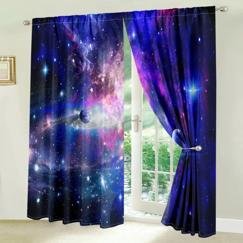 2Pcs Colorful Galaxy Curtains Space Planet Design Living Room Bedroom Sunshade Decor Curtains Cosmic Exploration Style Curtains - Image 6