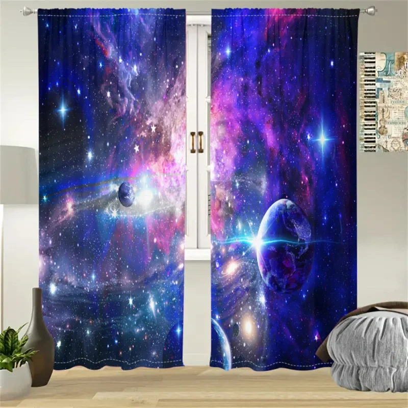 2Pcs Colorful Galaxy Curtains Space Planet Design Living Room Bedroom Sunshade Decor Curtains Cosmic Exploration Style Curtains - Image 5