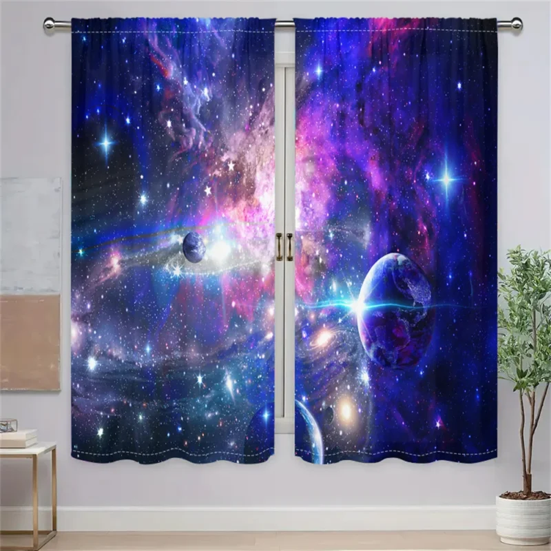 2Pcs Colorful Galaxy Curtains Space Planet Design Living Room Bedroom Sunshade Decor Curtains Cosmic Exploration Style Curtains - Image 2