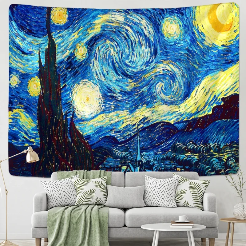 Tapestry Famous Van Gogh Print Blanket Wall Hanging Star Moon Night Tapestry Decorative Blanket Fabric Bedroom 200x150cm Large