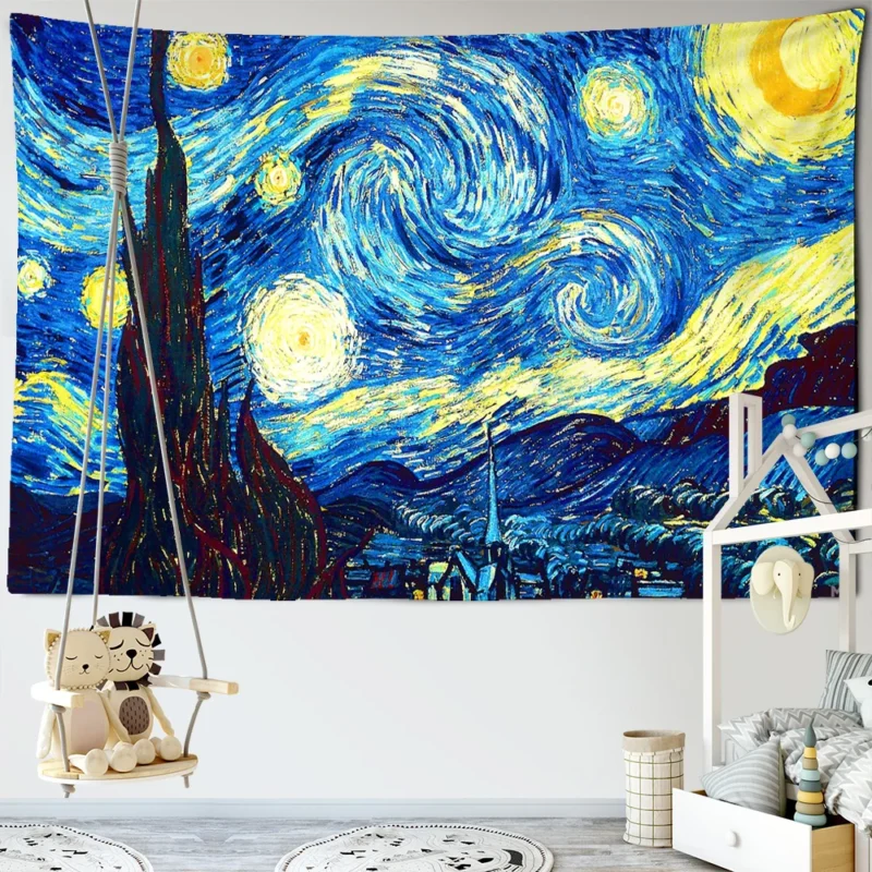 Tapestry Famous Van Gogh Print Blanket Wall Hanging Star Moon Night Tapestry Decorative Blanket Fabric Bedroom 200x150cm Large - Image 3