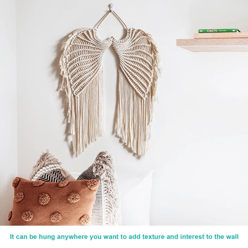 Angel Wing Hanging Tapestry Cotton Angel Wings Tapestry with Long Tassels Woven Macrame Tapestry Wall Hanging Decor Rustic Art - Image 2