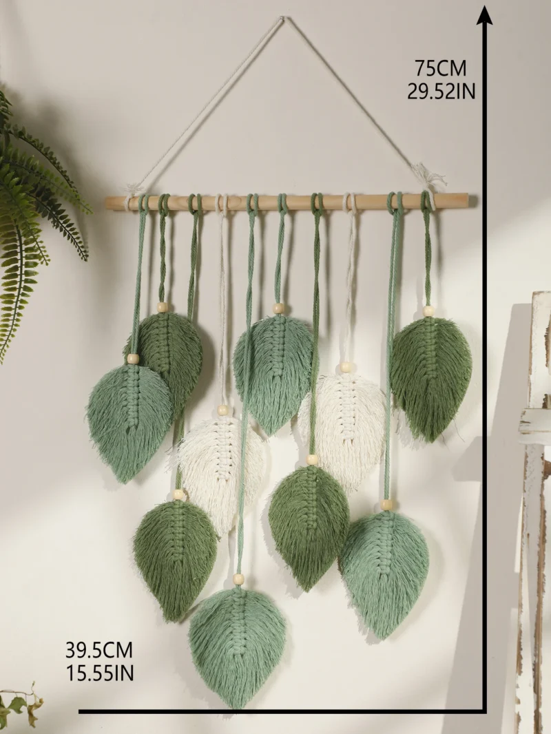 Boho Leaf Macrame Tapestry Woven Wall Hanging Tapestry Home Wall Decor Wood Bead Crafts Bedroom Living Room Decor Aesthetic Gift - Image 5
