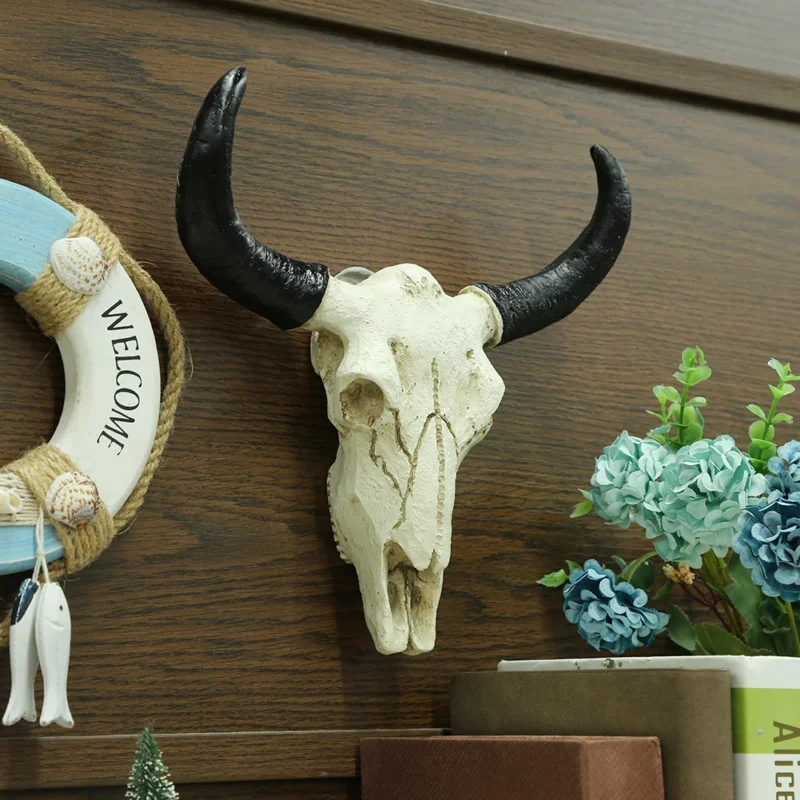 3D Longhorn Cow Skull Head Ornament Wall Hanging Animal Wildlife Sculpture Fashion Nostalgic Realistic for Home Halloween Decor - Image 3