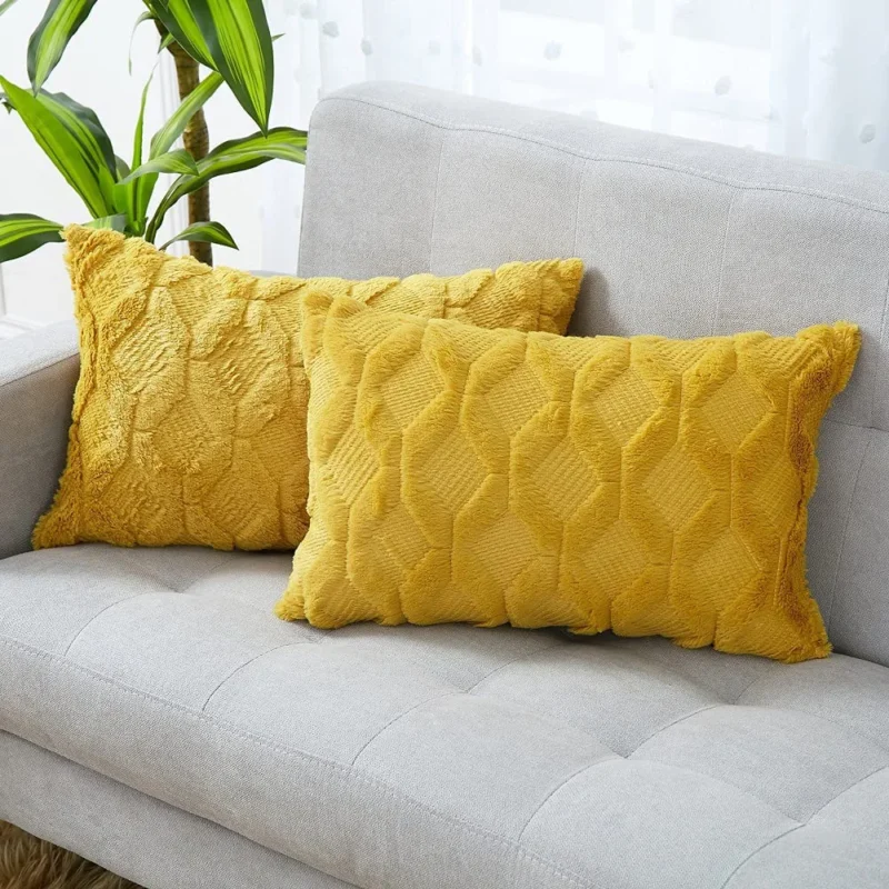 Geometric Pattern Plush Pillowcase Simple Home Sofa Cushion Cover Soft Velvet Woolen Fabric Pillowcase 30x50cm For Living Room