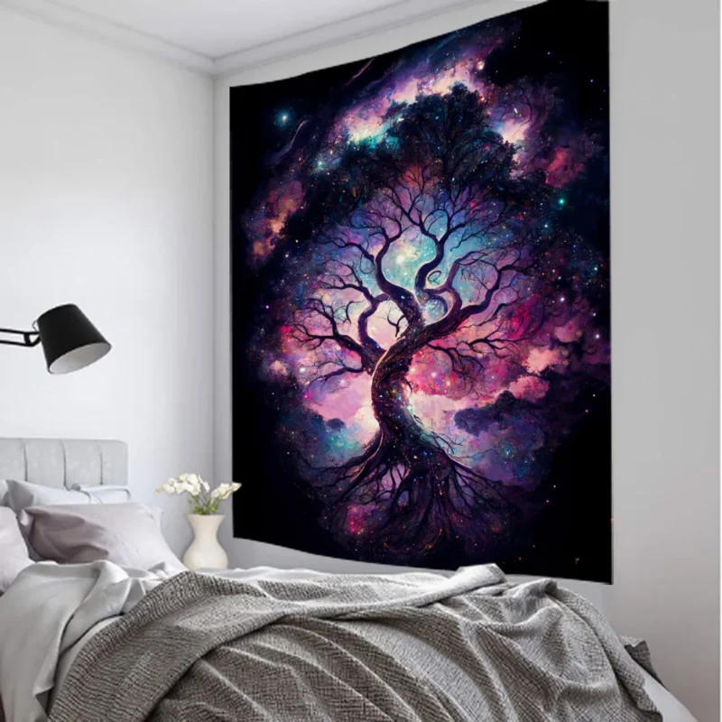 Psychedelic tree tapestry starry sky fantasy art wall hanging hippie wall decoration home background fabric dormitory bed sheets - Image 4