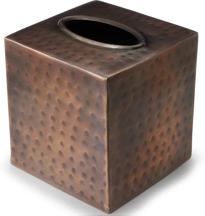 Hand Hammered Tissue Box Square Cover Holder and Dispenser, Rust-Resistant Tissue Box for Office & Bathroom - Image 2