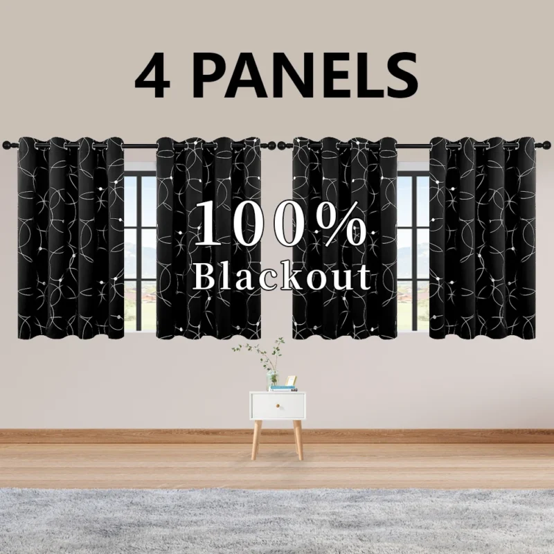4PCSBlackout Curtains Grommet Thermal Insulated Room Darkening With Circle And Dots Foil Printed For Bedroom - Image 3
