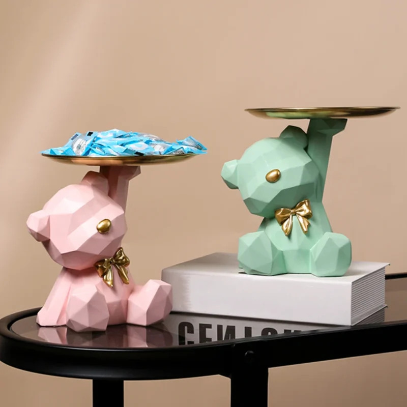 Geometric Bear Key Holder Figurine Entrance Crafts Resin Desk Decoration Candy Sundries Household Supplies for Home Living Room - Image 3