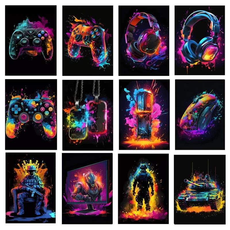 Popular Neon Red Light Video Game Character Art Poster, Printed Canvas Art, Used for Home Room Wall Decoration, Frameless
