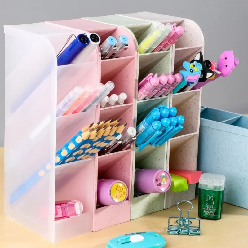 Nordic Style Minimalist Pen Holder Multi Grid Oblique Insertion Pen Holder Student Desktop Storage Rack Stationery Holder