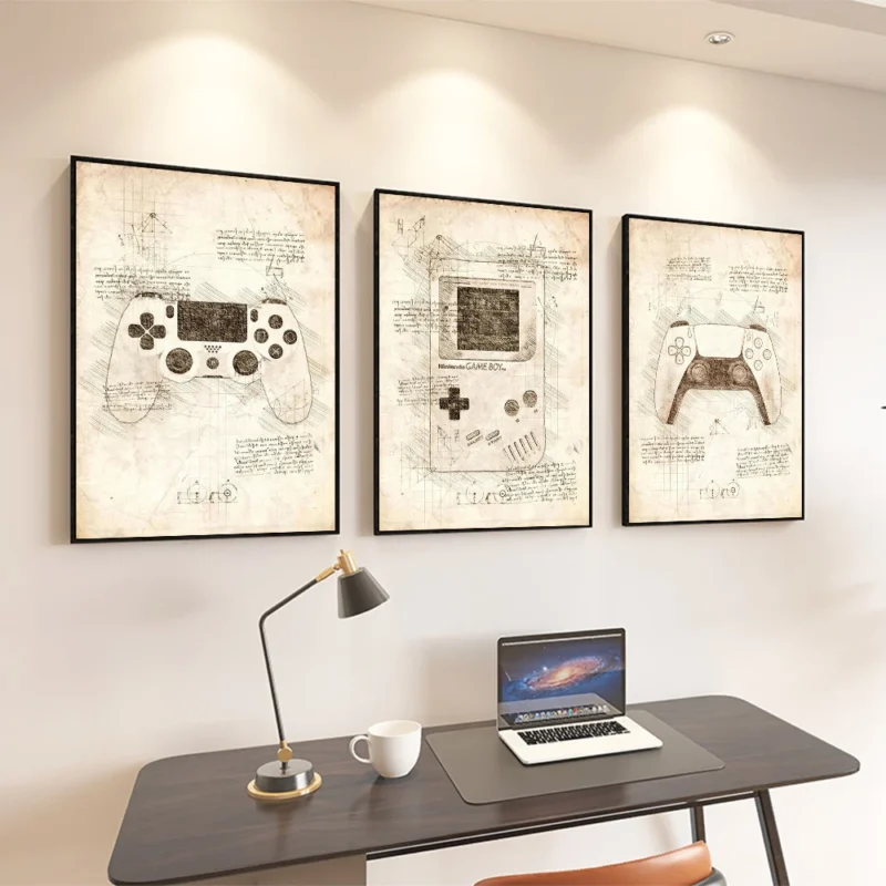 Retro Hand Painted Draft Style Game Console Wall Art Poster Home Boy Room Decoration Canvas Painting Mural Picture Print Artwork - Image 2