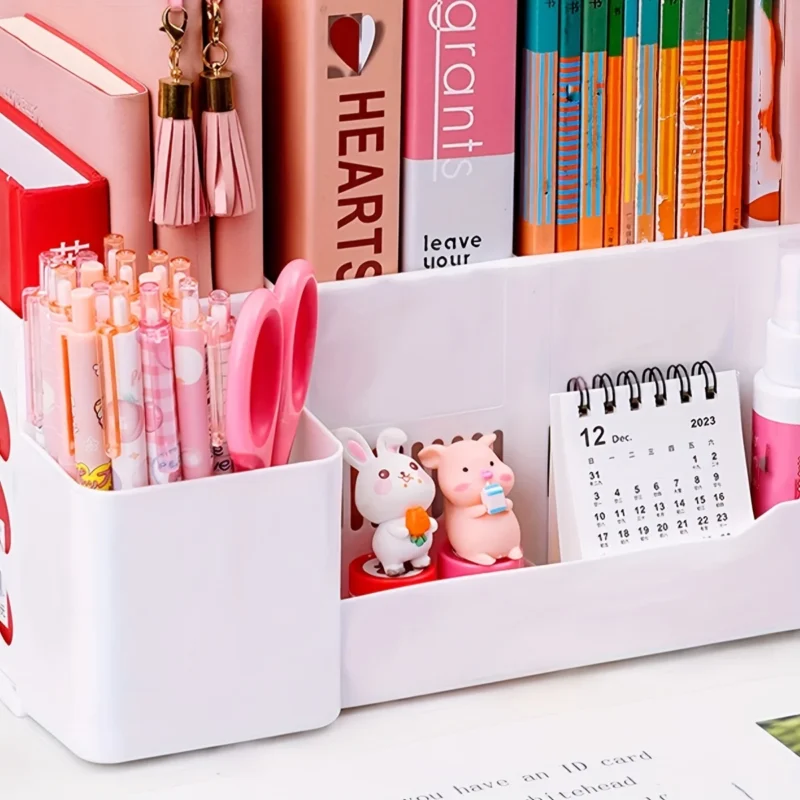 4-compartment Desk Organizer With Pen Holder Bookshelf Organizers Stationery Accessories Office School Supplies - Image 6