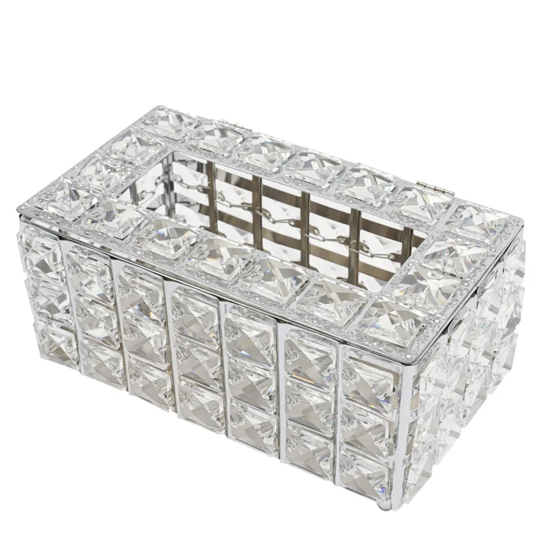 Tissue Box Cover with Crystal Look and Electroplated Iron, Easy Refill Lid, Smooth Paper Towel Outlet - Image 5