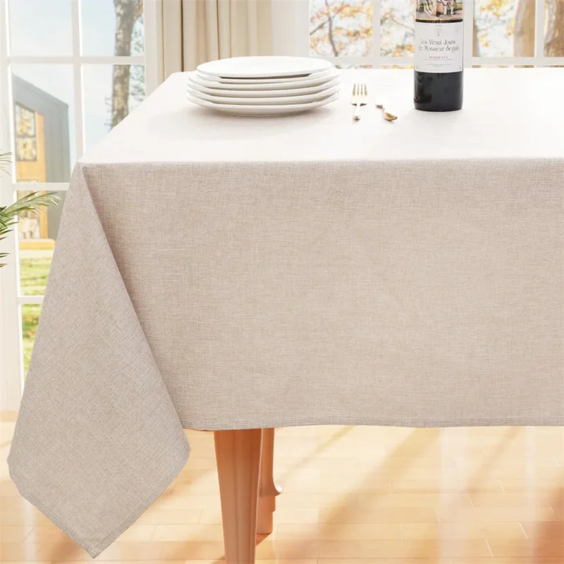 Olanly Rectangle Tablecloth Faux Linen Table Cloth Waterproof Wipeable Fabric Tablecloth Washable Table Cover For Kitchen Dining