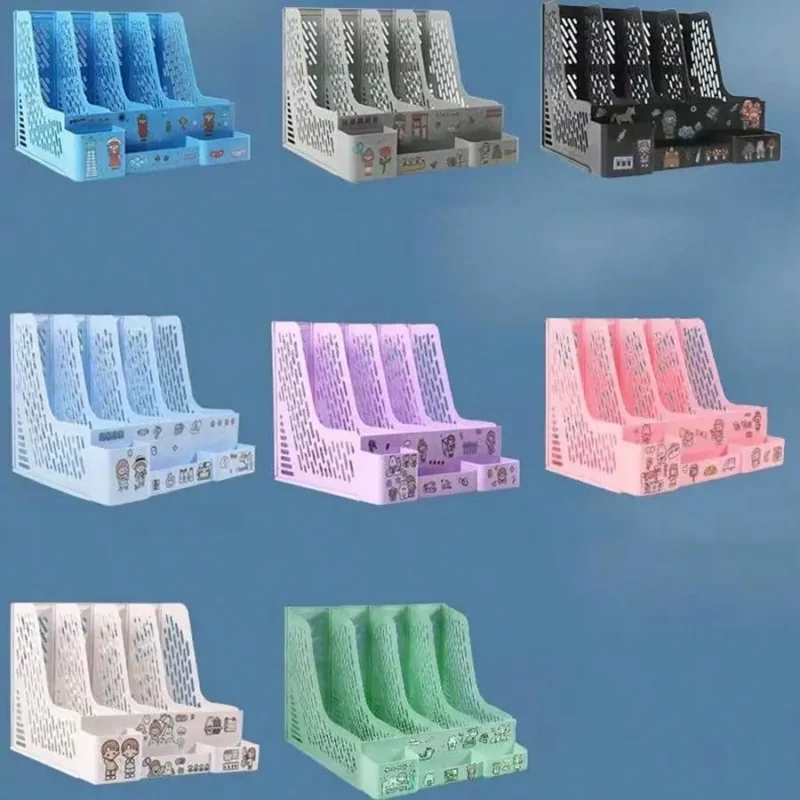 Multi-color file rack folder storage box desktop file box multi-functional file basket multi-layer shelf office bookshelf - Image 3