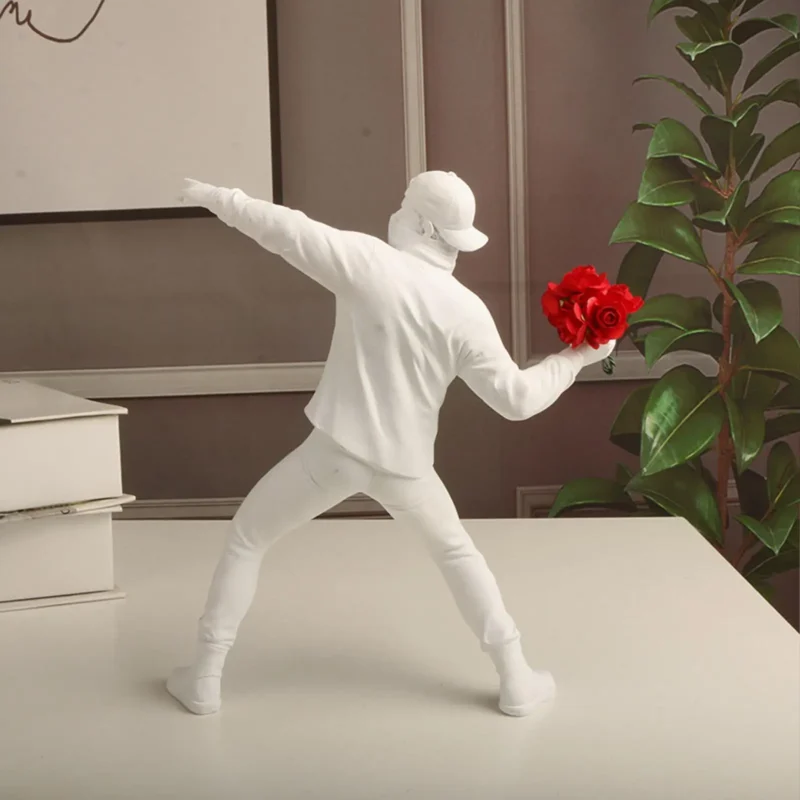 Modern Art Resin Banksy Sculptures Flower Thrower Statue Home Desk Bomber Decoration Accessories Ornaments Collectible X5M6 - Image 5