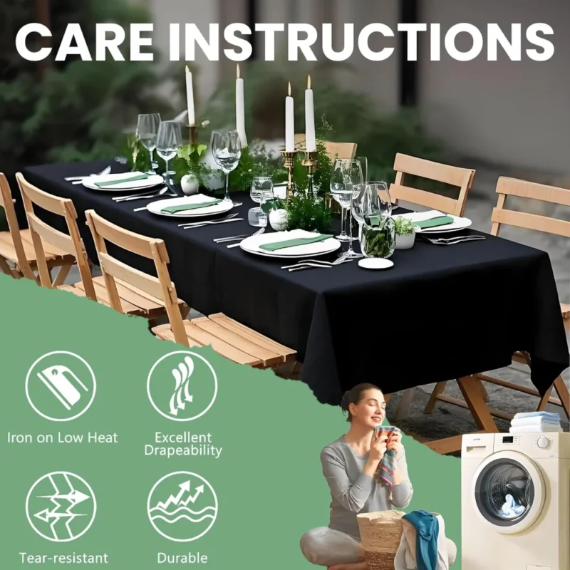 10 Pack Black Tablecloths 60x102 Inch Heavy-Duty Polyester Cloths for 6 Foot Rectangle Tables, Reusable Washable Table Cloth - Image 6