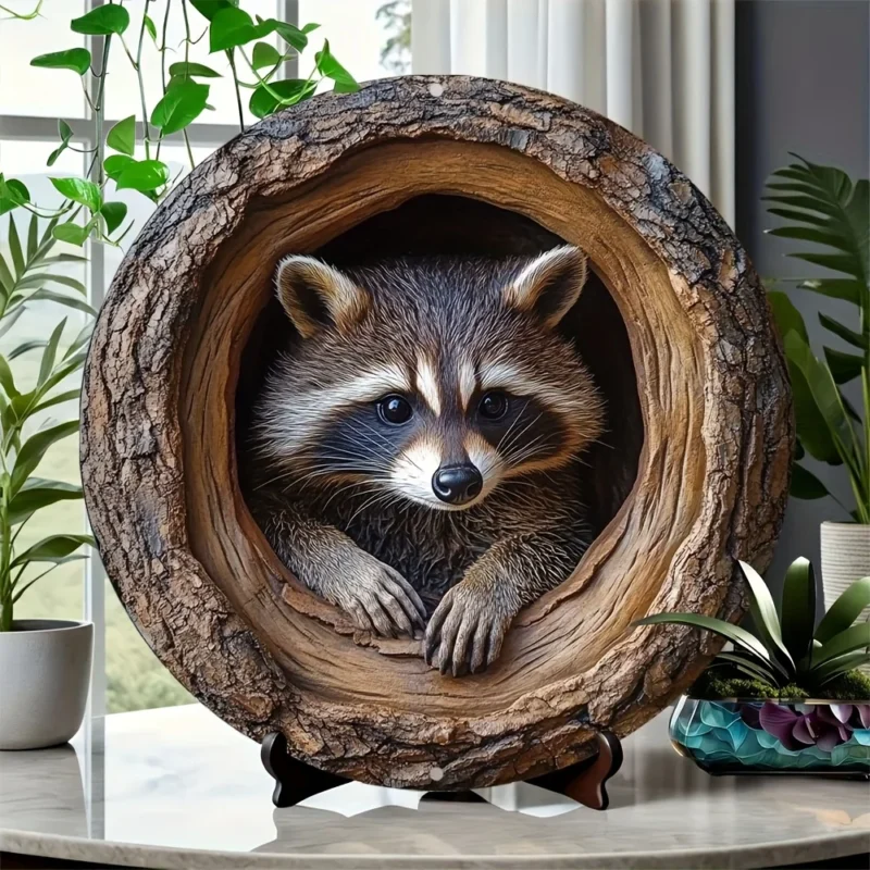 Raccoon in Tree Hole Aluminum Sign - Multifunctional Wall Decor, Waterproof Durable Metal Plaque for Home, Room Decor - Image 5