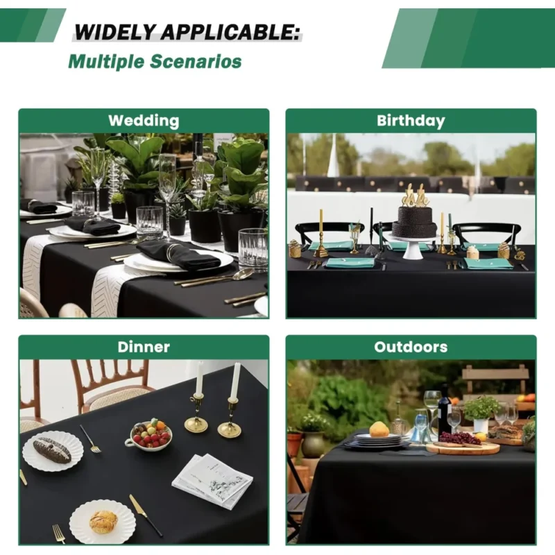 10 Pack Black Tablecloths 60x102 Inch Heavy-Duty Polyester Cloths for 6 Foot Rectangle Tables, Reusable Washable Table Cloth - Image 5