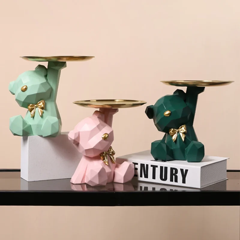 Geometric Bear Key Holder Figurine Entrance Crafts Resin Desk Decoration Candy Sundries Household Supplies for Home Living Room - Image 2