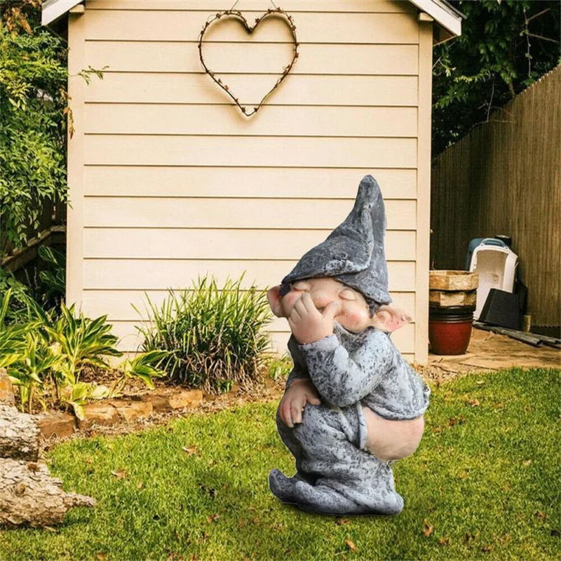 Cute Garden Sculpture Ornament Clownish Dwarf Sculpture Comical Funny Boy Art Statue Creative Characters Statue for Garden Home