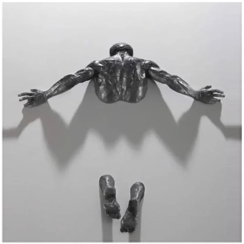 Creative Imitation Copper Wall Sculptures Statue For Unique Touch Resin Rock Climbing Man Background Wall Art 3D Through Wall - Image 2