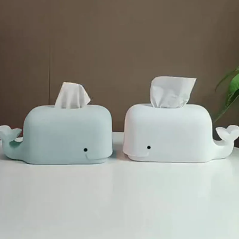 Whale Tissue Box Cover Cute Tissue Box Holder Durable Silicone and Phone Stand Design Tissue Box Dispenser for Desks Bedroom