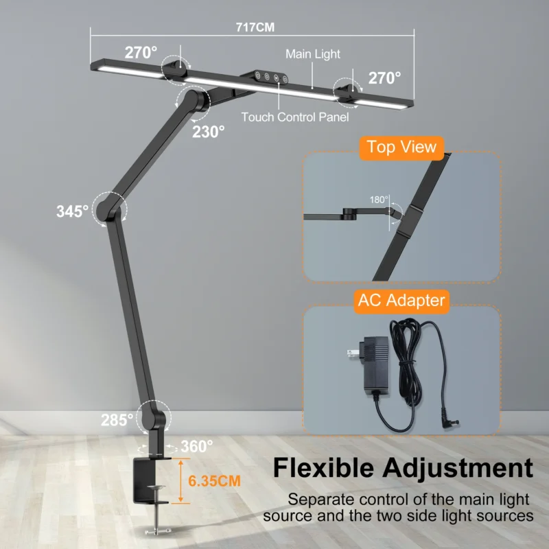 Led Desk Lamp with Clamp, Architect Desk Lamp for Home Office with Atmosphere Lighting, 24W Ultra Bright Auto Dimming Desk Light - Image 3