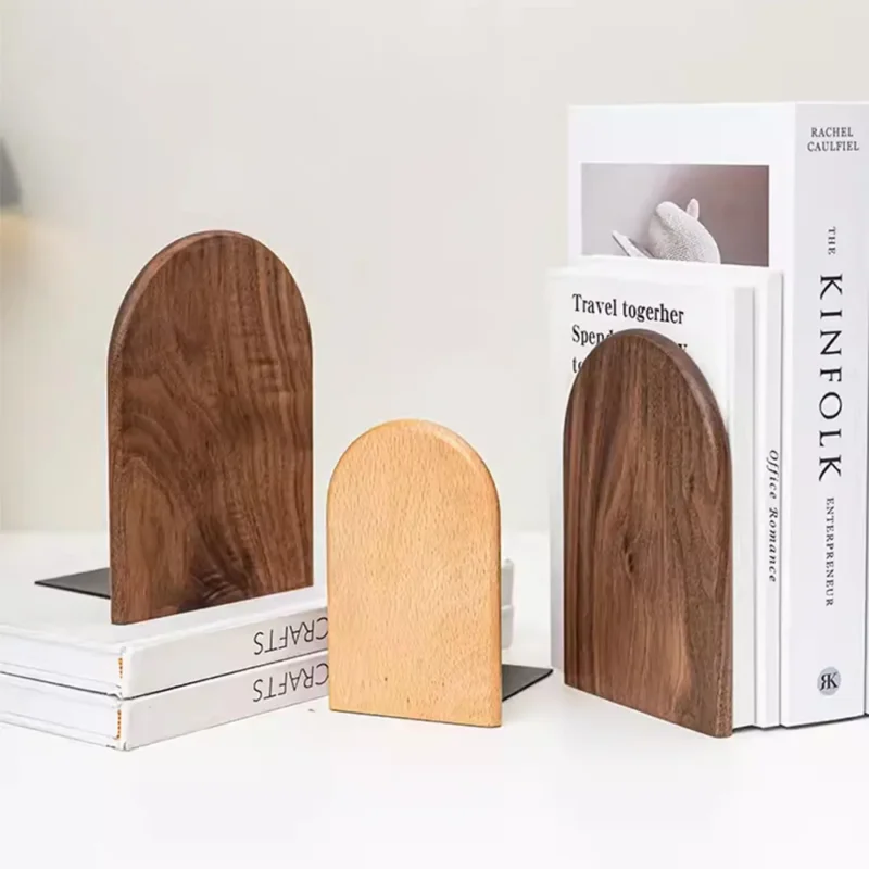 Nature Wooden Bookends Desktop Bookshelf Desk Organizer Office Home Book Accessories Storage Book Holder Wood Book Ends - Image 4