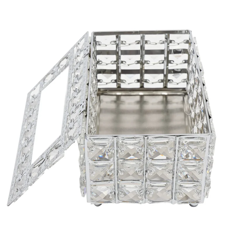 Tissue Box Cover with Crystal Look and Electroplated Iron, Easy Refill Lid, Smooth Paper Towel Outlet