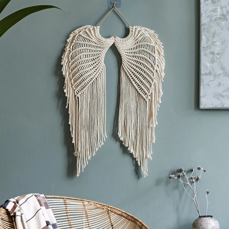Angel Wing Hanging Tapestry Cotton Angel Wings Tapestry with Long Tassels Woven Macrame Tapestry Wall Hanging Decor Rustic Art - Image 4