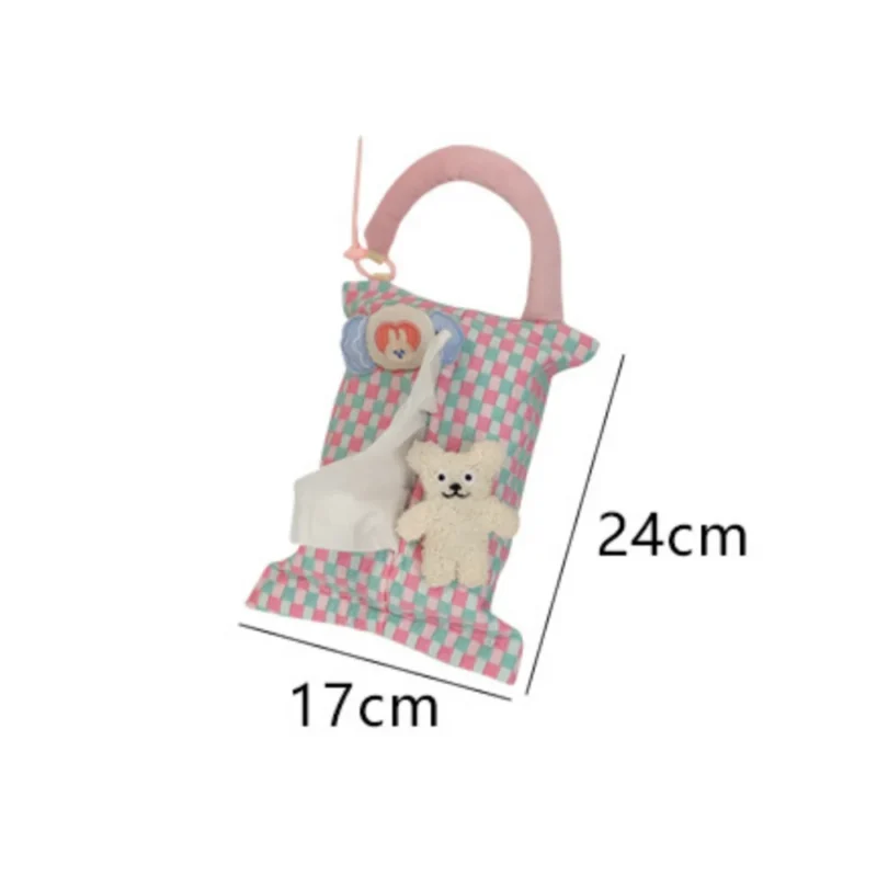 Pink Plaid Fabric Tissue Box Portable Hanging Tissue Case Living Room Container Home Car Towel Napkin Papers Bag Home Decoration - Image 6