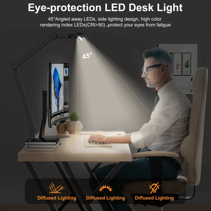 Led Desk Lamp with Clamp, Architect Desk Lamp for Home Office with Atmosphere Lighting, 24W Ultra Bright Auto Dimming Desk Light - Image 6