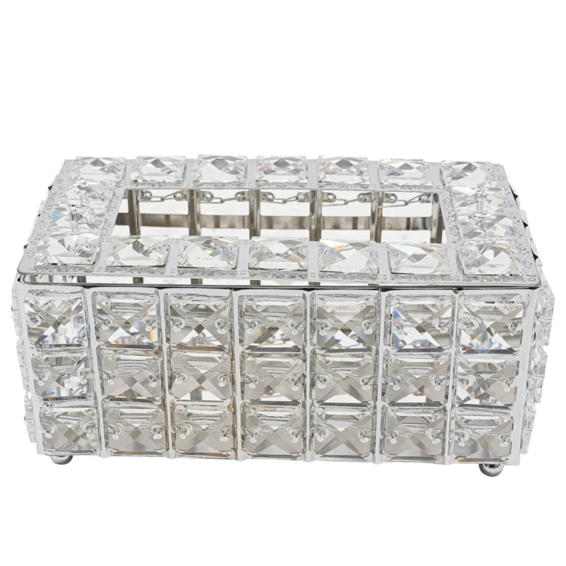 Tissue Box Cover with Crystal Look and Electroplated Iron, Easy Refill Lid, Smooth Paper Towel Outlet - Image 2
