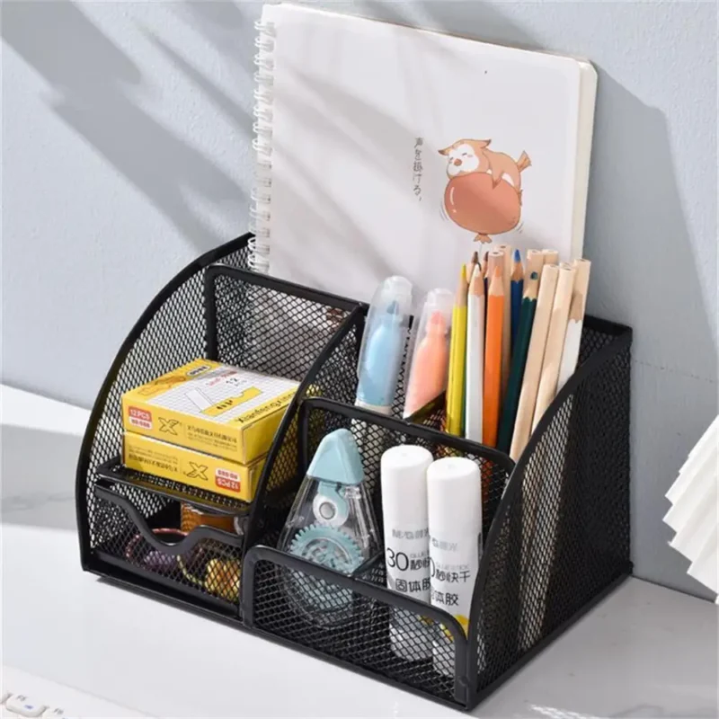 Desktop Storage Box Metal Mesh Square Storage Rack Pencil Pen Holder Large Capacity Stationery Organizer School Office Supplies - Image 6