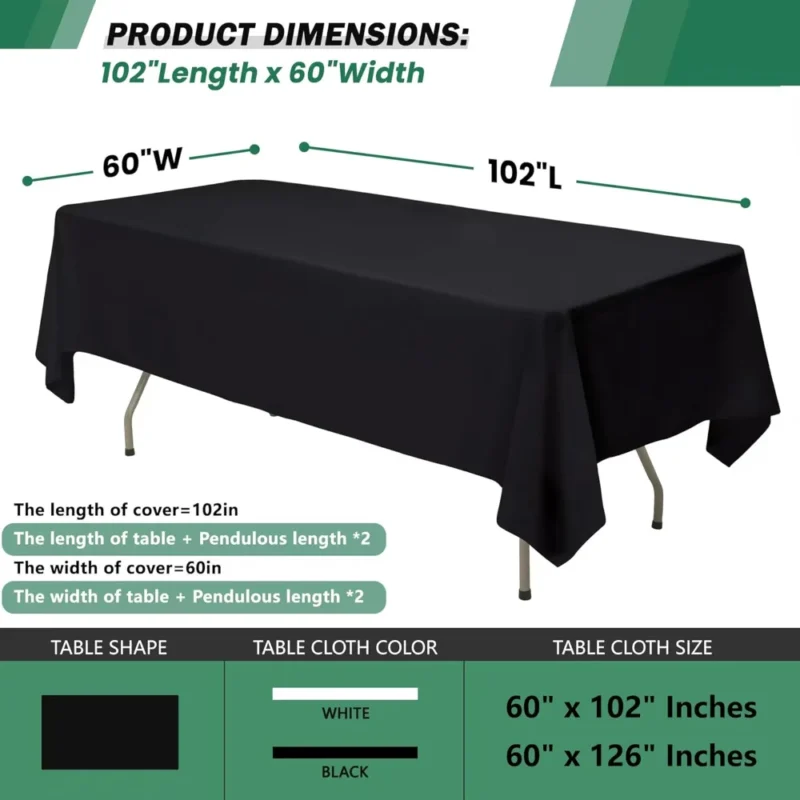 10 Pack Black Tablecloths 60x102 Inch Heavy-Duty Polyester Cloths for 6 Foot Rectangle Tables, Reusable Washable Table Cloth - Image 4