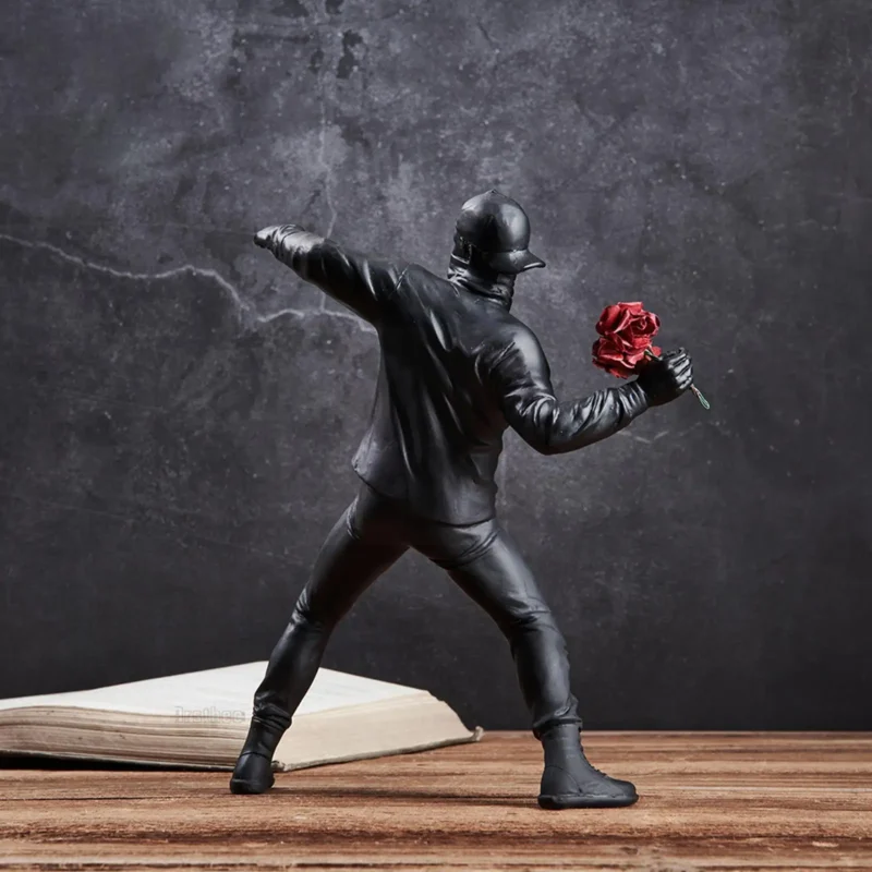 Modern Art Resin Banksy Sculptures Flower Thrower Statue Home Desk Bomber Decoration Accessories Ornaments Collectible X5M6 - Image 3