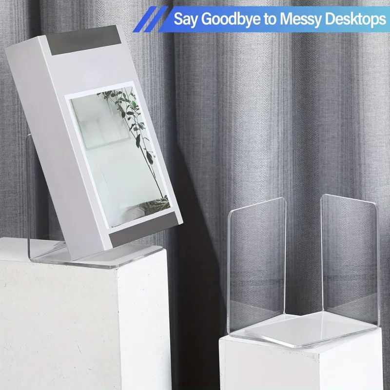 Transparent Acrylic Bookends: Modern L-Shaped Desk Bookends for Organizing Your Space - Image 2