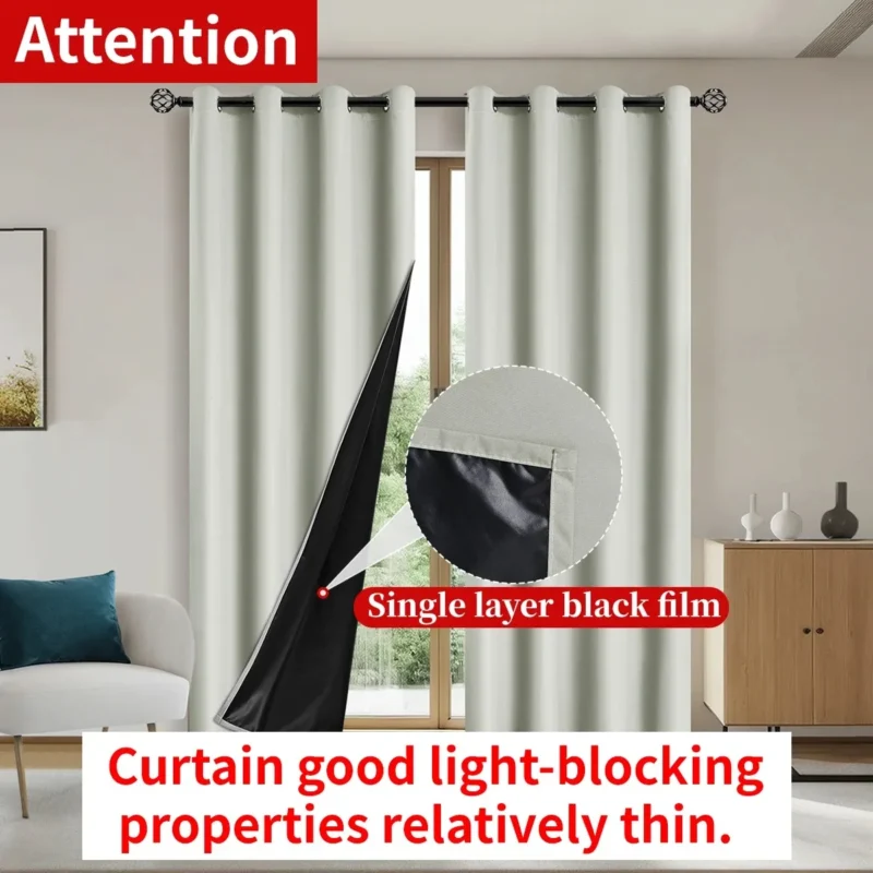 2pcs Solid 100% Blackout Curtain - Curtains for Bedroom and Living Room - UV Protection, Easy Sliding, and Stylish Design - Image 3