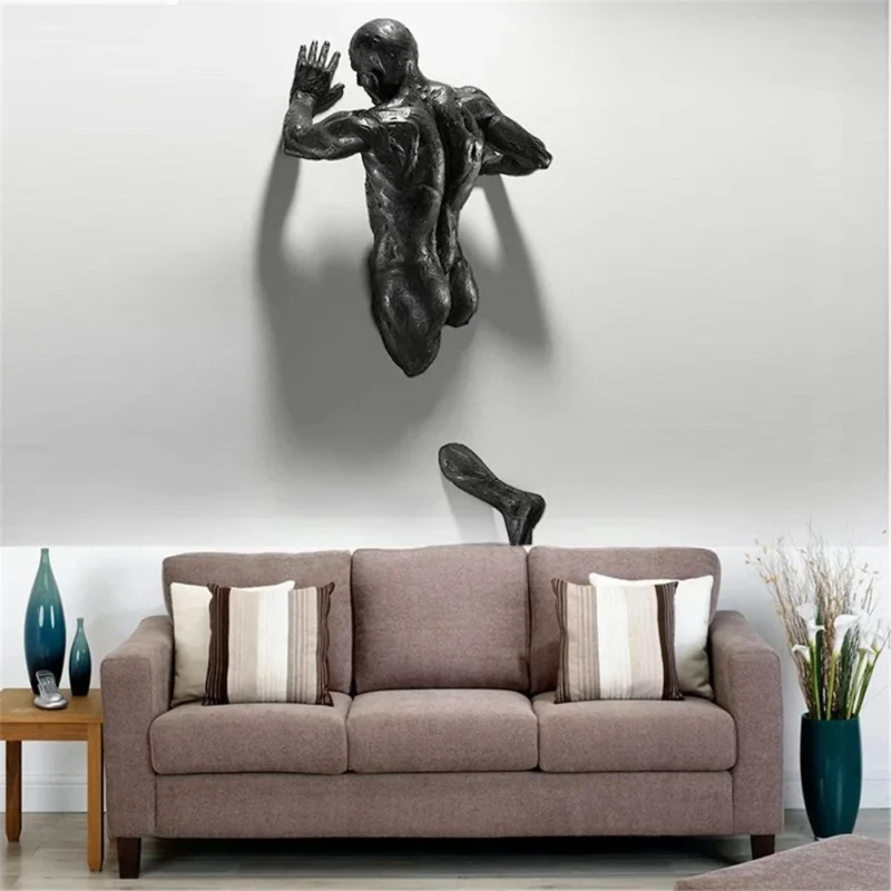 Creative Imitation Copper Wall Sculptures Statue For Unique Touch Resin Rock Climbing Man Background Wall Art 3D Through Wall - Image 6