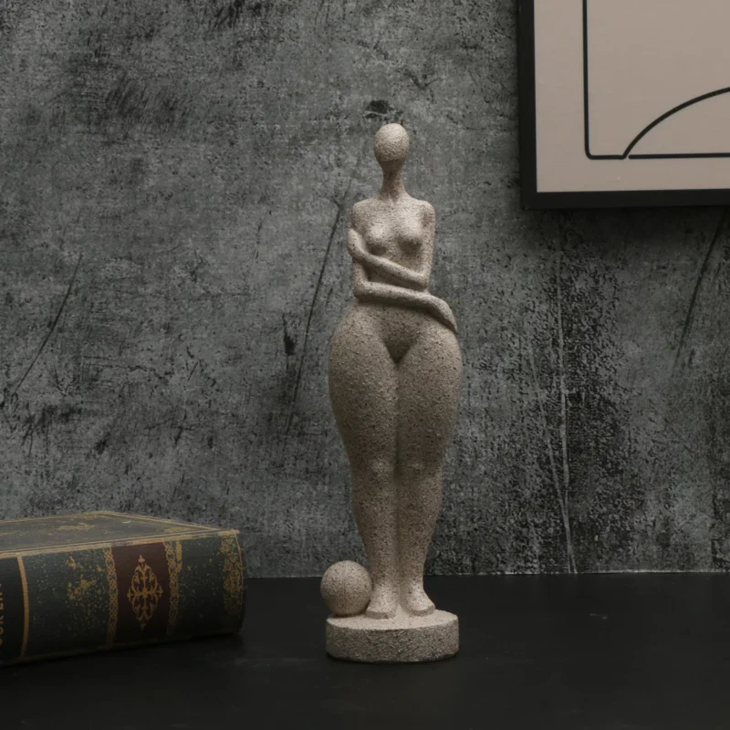 1pc, Sandstone Resin Chubby Woman Statue Handmade Sandstone Abstract Art Home Living Room Office Cabinet Tabletop Entryway Dec - Image 3