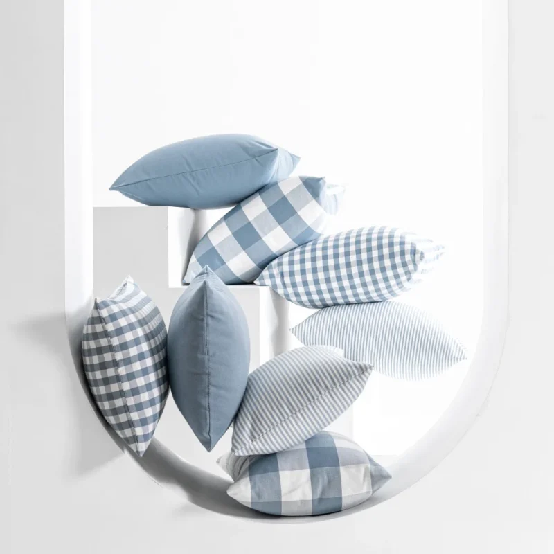 LEEJOOM Light Blue Baby Blue Pillow Covers Plaid Home Decorative Sofa Cushion Cover 30x50cm/45x45cm 1PC - Image 3