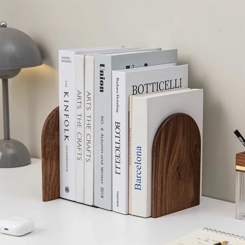 Nature Wooden Bookends Desktop Bookshelf Desk Organizer Office Home Book Accessories Storage Book Holder Wood Book Ends - Image 5
