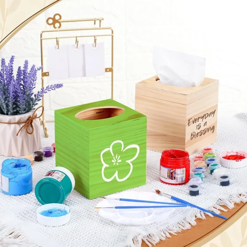 6 Pcs Unfinished Wooden Tissue Box Covers Customizable DIY Square Holder Home Office Decoration - Image 5