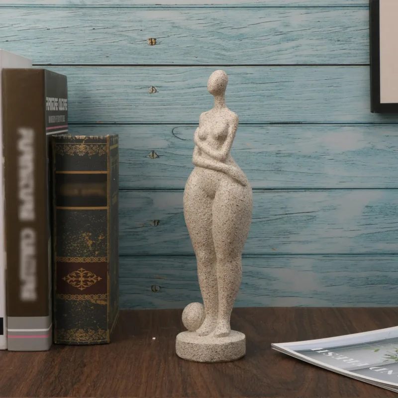 1pc, Sandstone Resin Chubby Woman Statue Handmade Sandstone Abstract Art Home Living Room Office Cabinet Tabletop Entryway Dec - Image 4