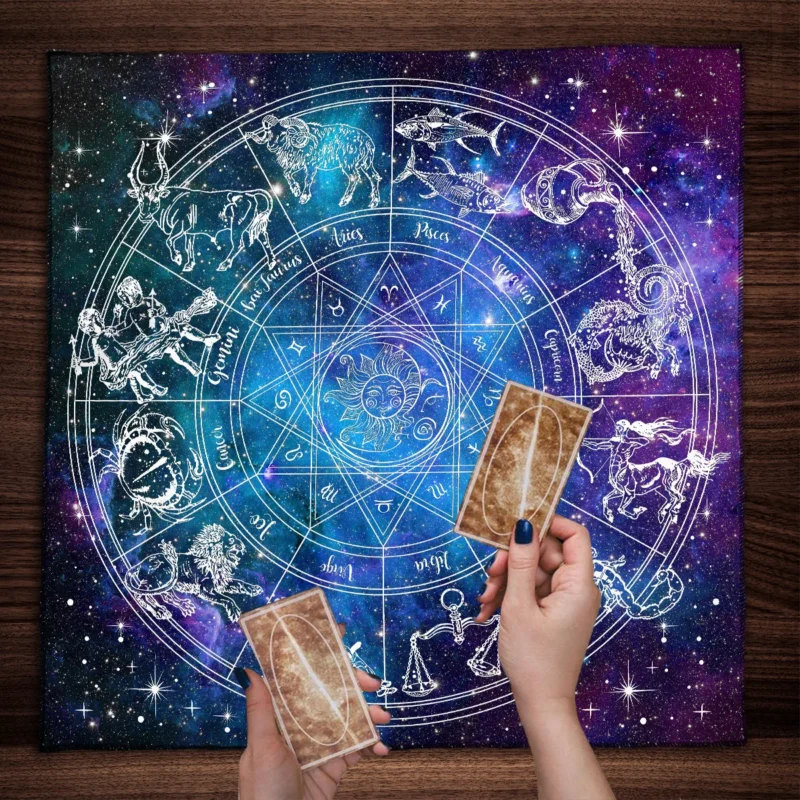 12 Constellations Tarot Card Tablecloth Altar Cloth Sun Moon Starry Sky Tarot Tablecloth For Spread Tarot Reading Cover Decor