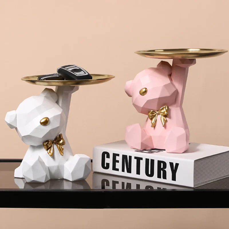 Geometric Bear Key Holder Figurine Entrance Crafts Resin Desk Decoration Candy Sundries Household Supplies for Home Living Room - Image 4